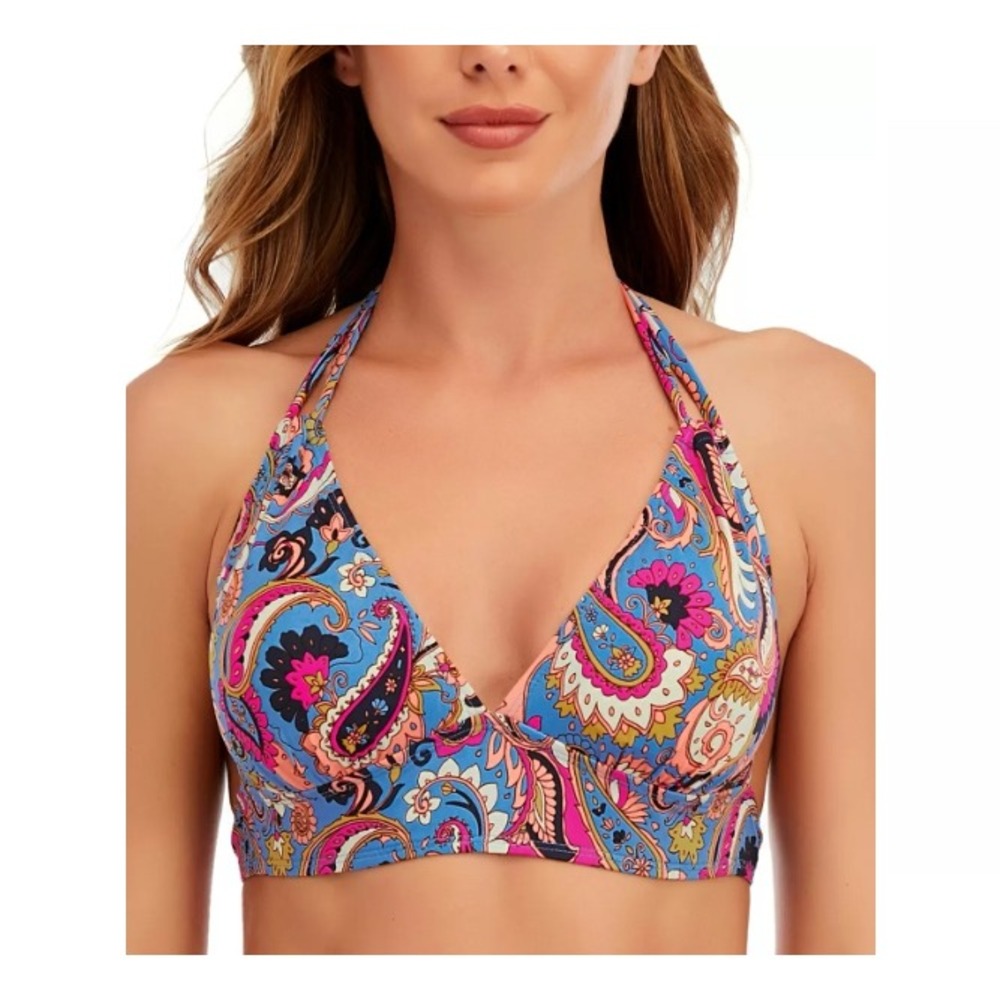 Lucky Brand Womens Blue Paisley Floral Halter Bikini Top Swim Size Medium